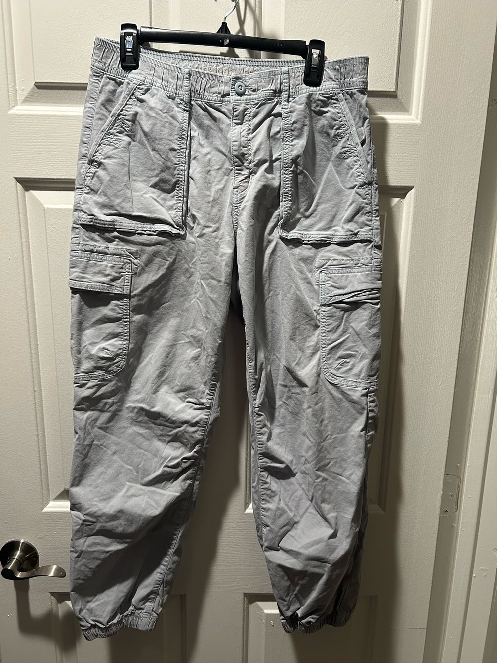 American Eagle Stretch High Waisted  Light Gray Baggy Cargo Jogger Pants Size 10